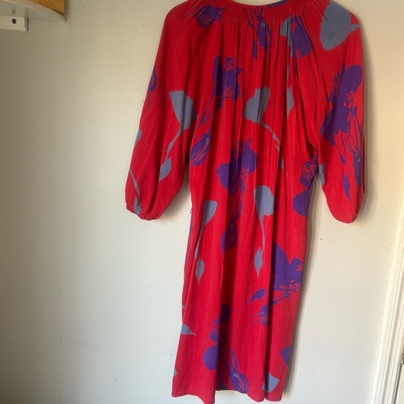 Tucker Disco in Red Sea Silk Ruched Abstract Button Up Shirt Dress Size M - Picture 6 of 9